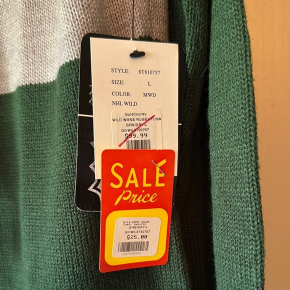 NWT! Green and Gray Minnesota Wild Sweater - Picture 4 of 5